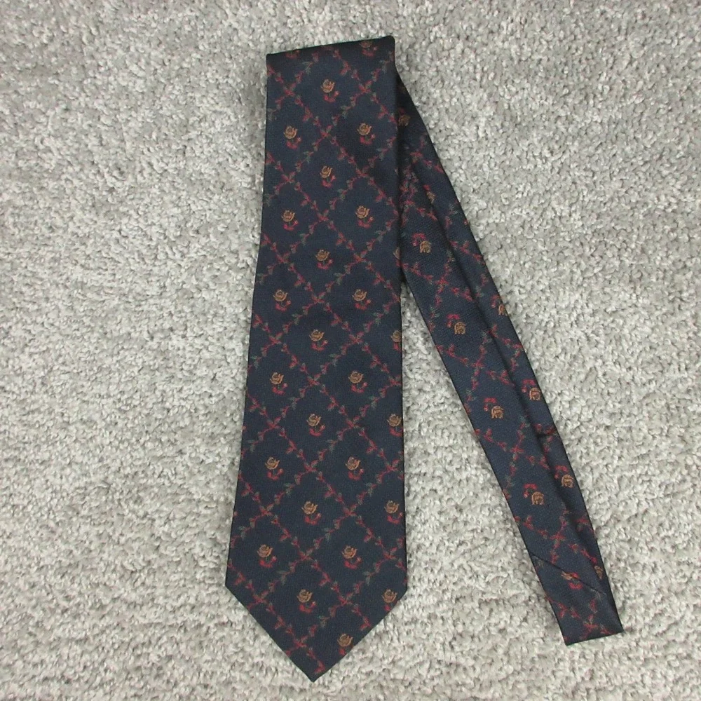 Ermenegildo Zegna Tie‎ Mens Navy Blue Floral Printed Silk Necktie Pointed EUC